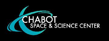 Logo for Chabot Space & Science Center featuring blue curved lines forming an abstract shape to the left of the white text on a black background.