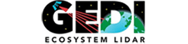 Logo for GEDI Ecosystem Lidar, with GEDI in large letters featuring space, red laser beams, and a depiction of the Earth, and Ecosystem Lidar written below.