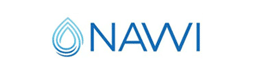 NAWI logo featuring a blue gradient water droplet outline to the left of the word NAWI written in bold blue capital letters on a white background.