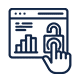 An icon of a hand clicking on an open padlock in front of a webpage with bar graphs and text, symbolizing data access or unlocking secure information online.