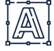 Outlined letter A with a rectangular selection box and small square handles around it, resembling design or graphic editing software.